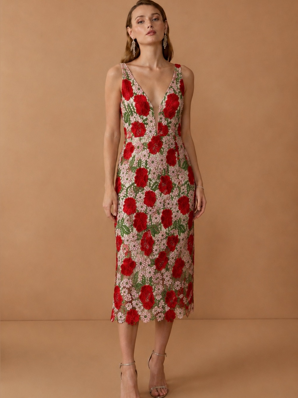 NWT Dress The Population Aurora Floral Embroidered Crochet MIDI Dress XXL